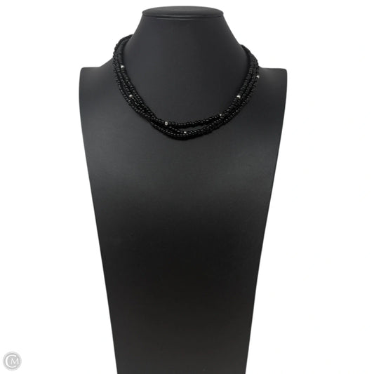 Triple Strand Sterling Silver & Black Glass Beaded Necklace By Silpada