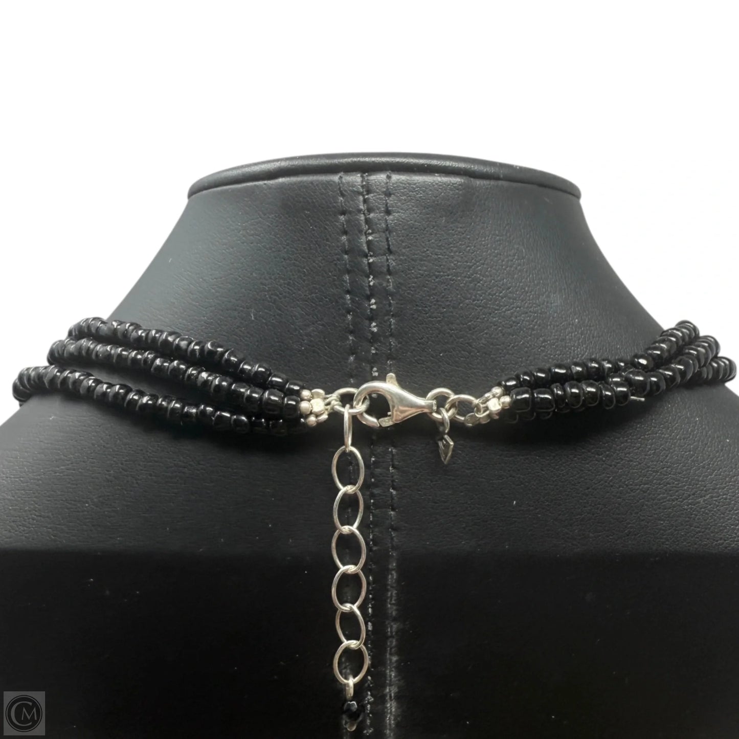 Triple Strand Sterling Silver & Black Glass Beaded Necklace By Silpada