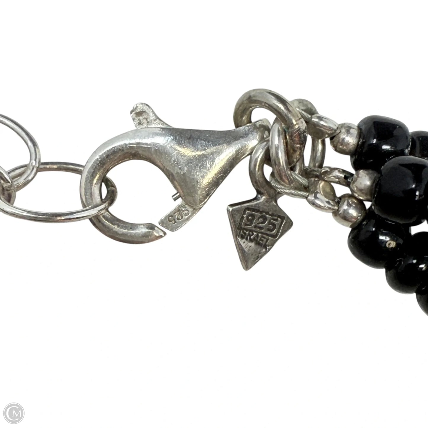 Triple Strand Sterling Silver & Black Glass Beaded Necklace By Silpada