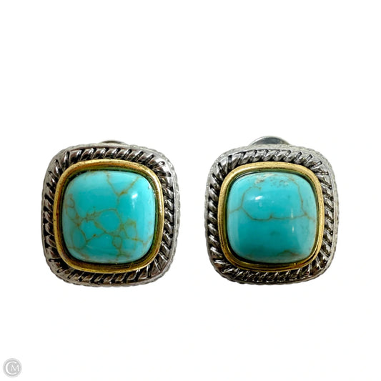 Turquoise, Silver & Gold Tone Cable Square Omega Latch Post Earrings
