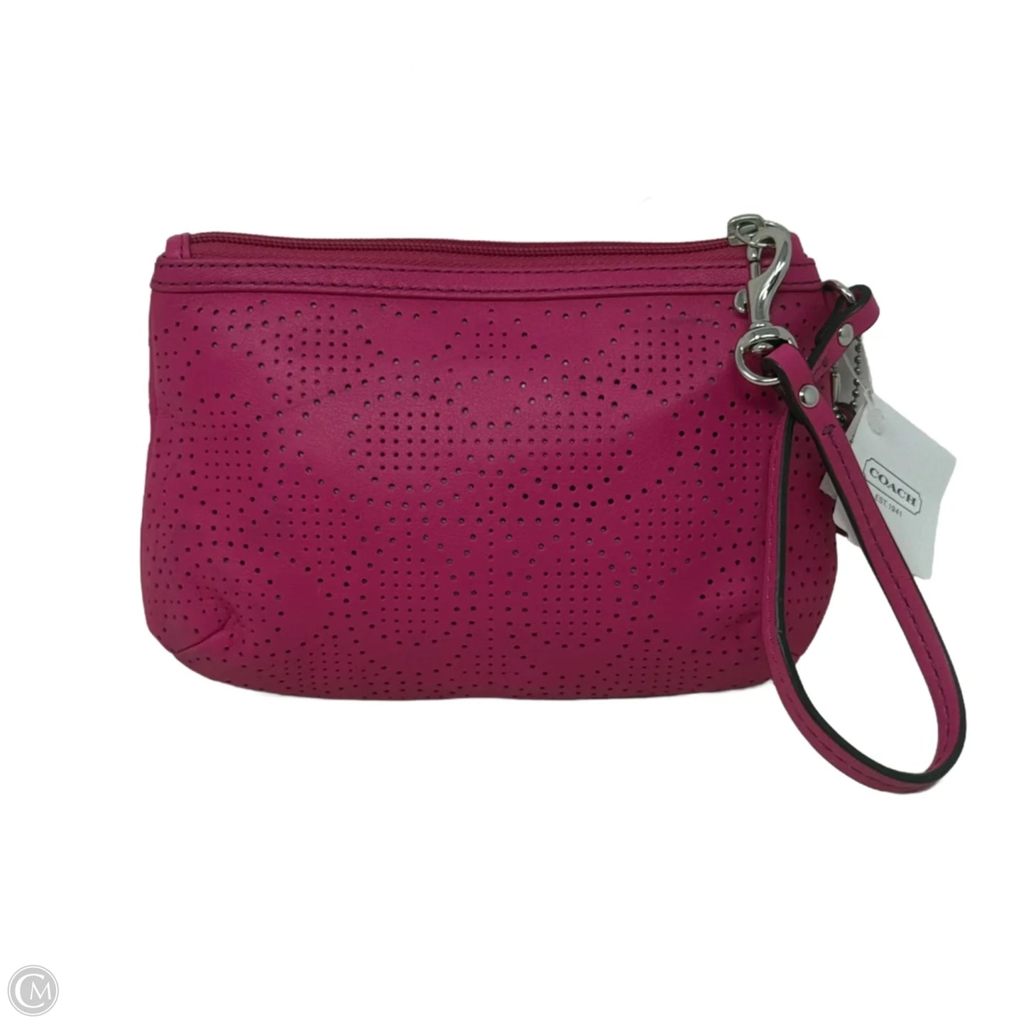 Signature Stripe Perforated Wristlet In Watermelon Designer By Coach, Size: Medium