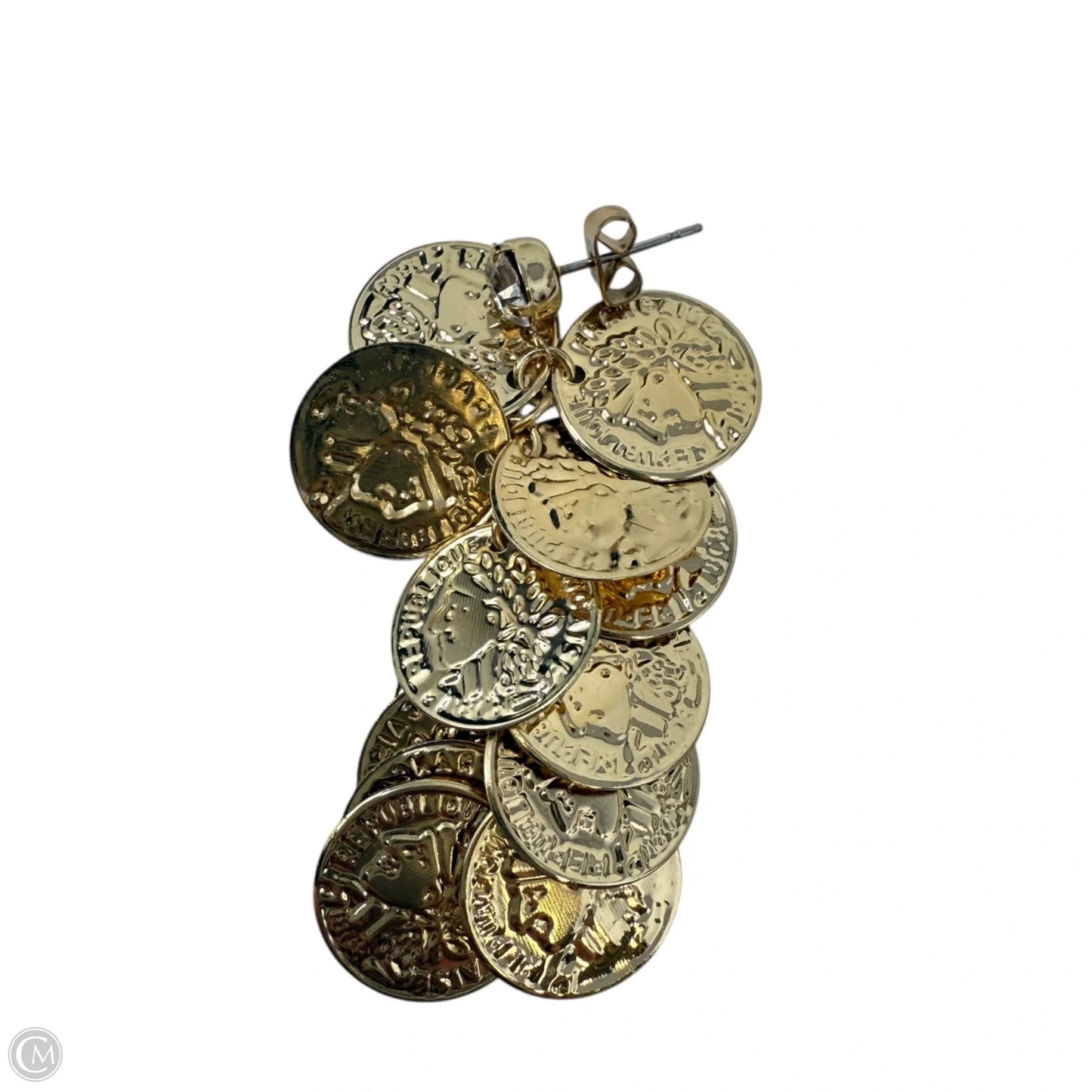 Rhinestone Stud & Gold Cluster Coin Dangle Earrings