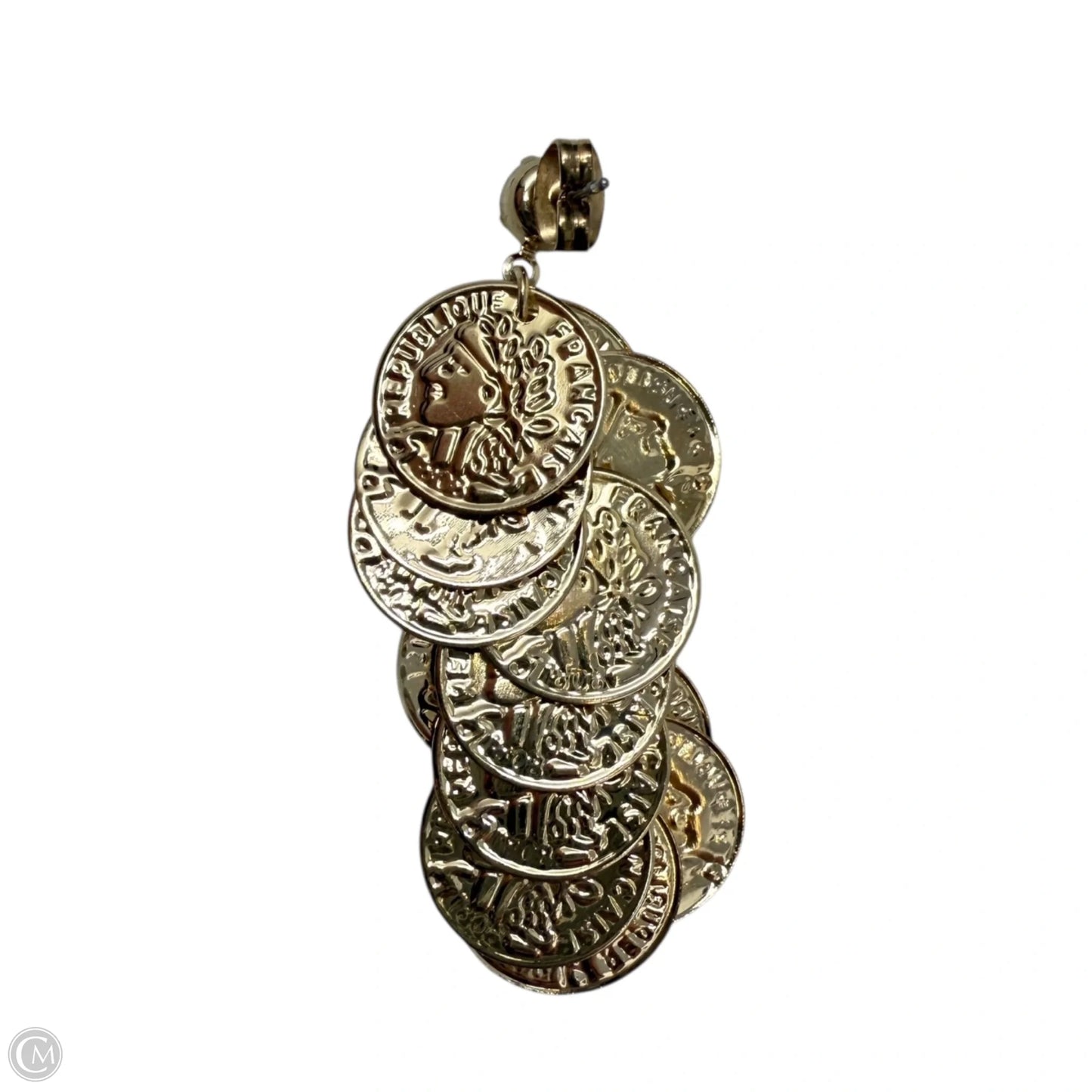 Rhinestone Stud & Gold Cluster Coin Dangle Earrings