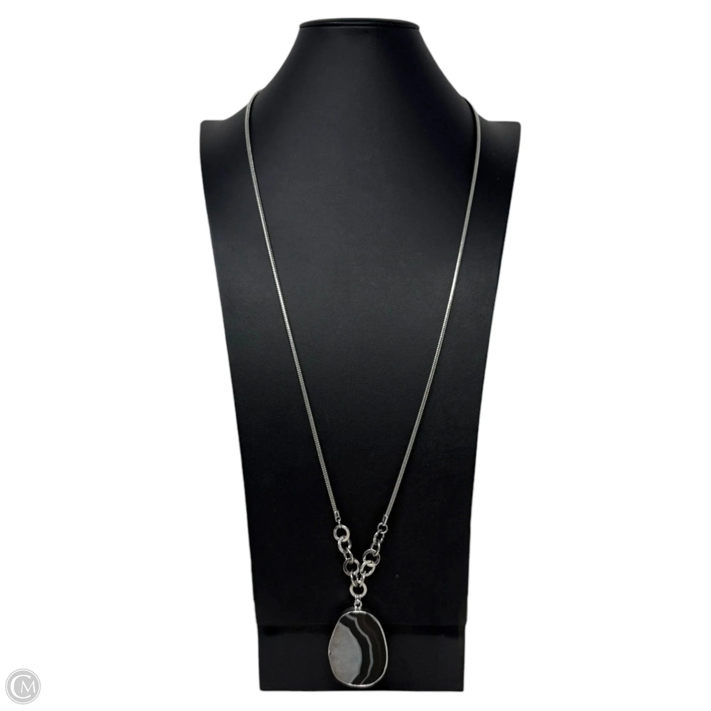 Long Silver Tone Chain Necklace With Agate Pendant By Clothes Mentor