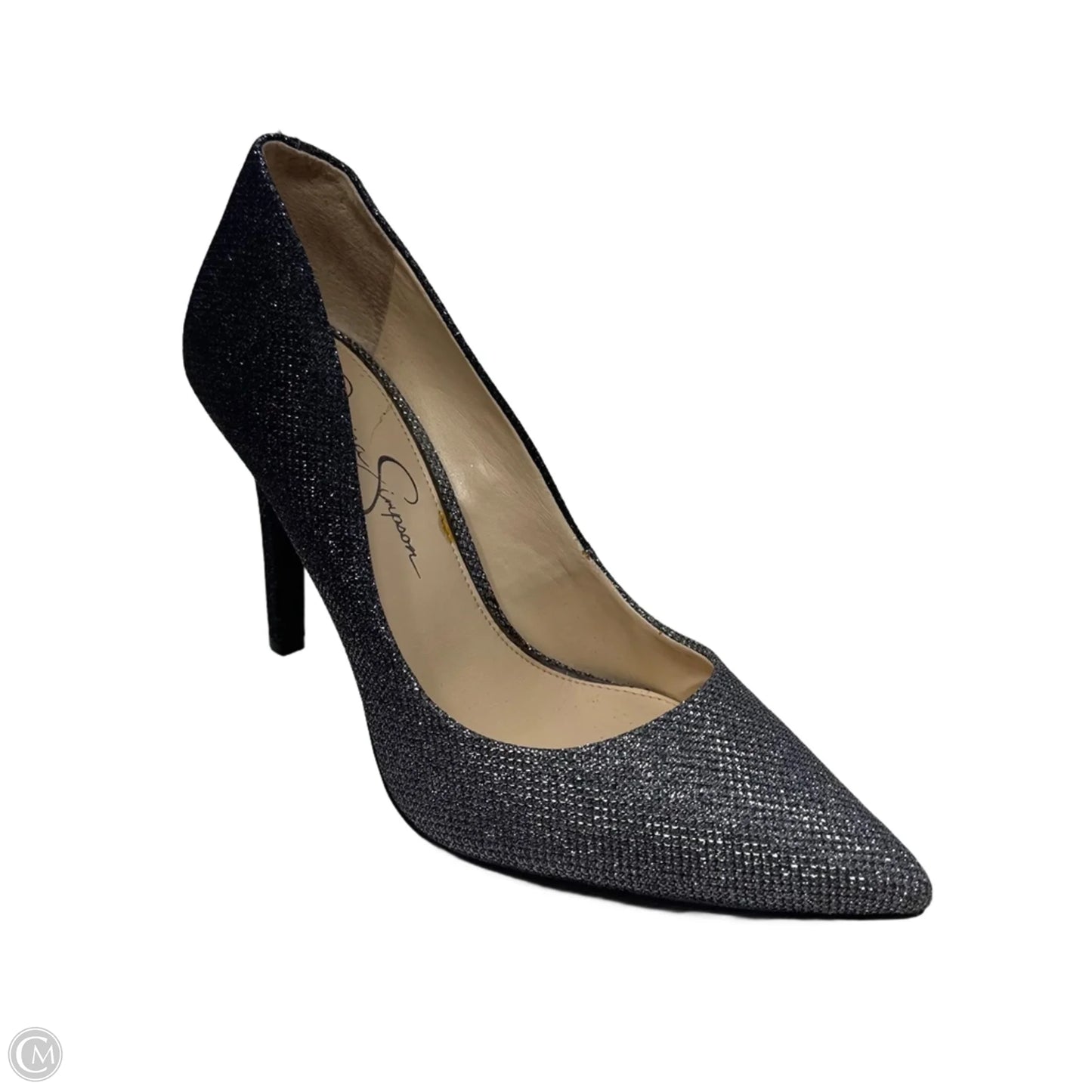 Shoes Heels Stiletto By Jessica Simpson In Black & Silver, Size: 9