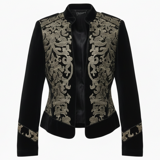 Embroidered Velvet Jacket By White House Black Market In Black & Gold, Size: 8