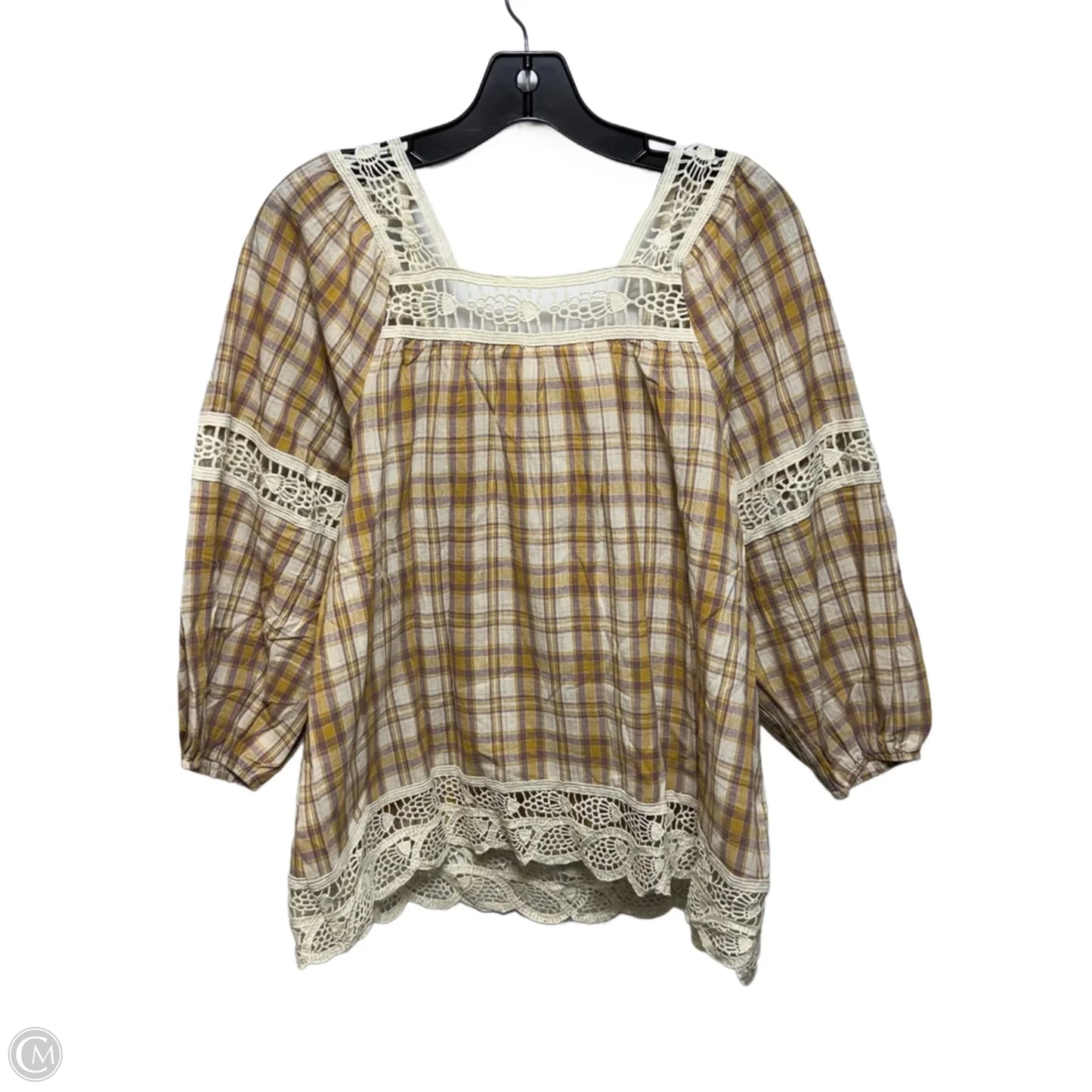 Top 3/4 Sleeve By Easel In Plaid Pattern, Size: S