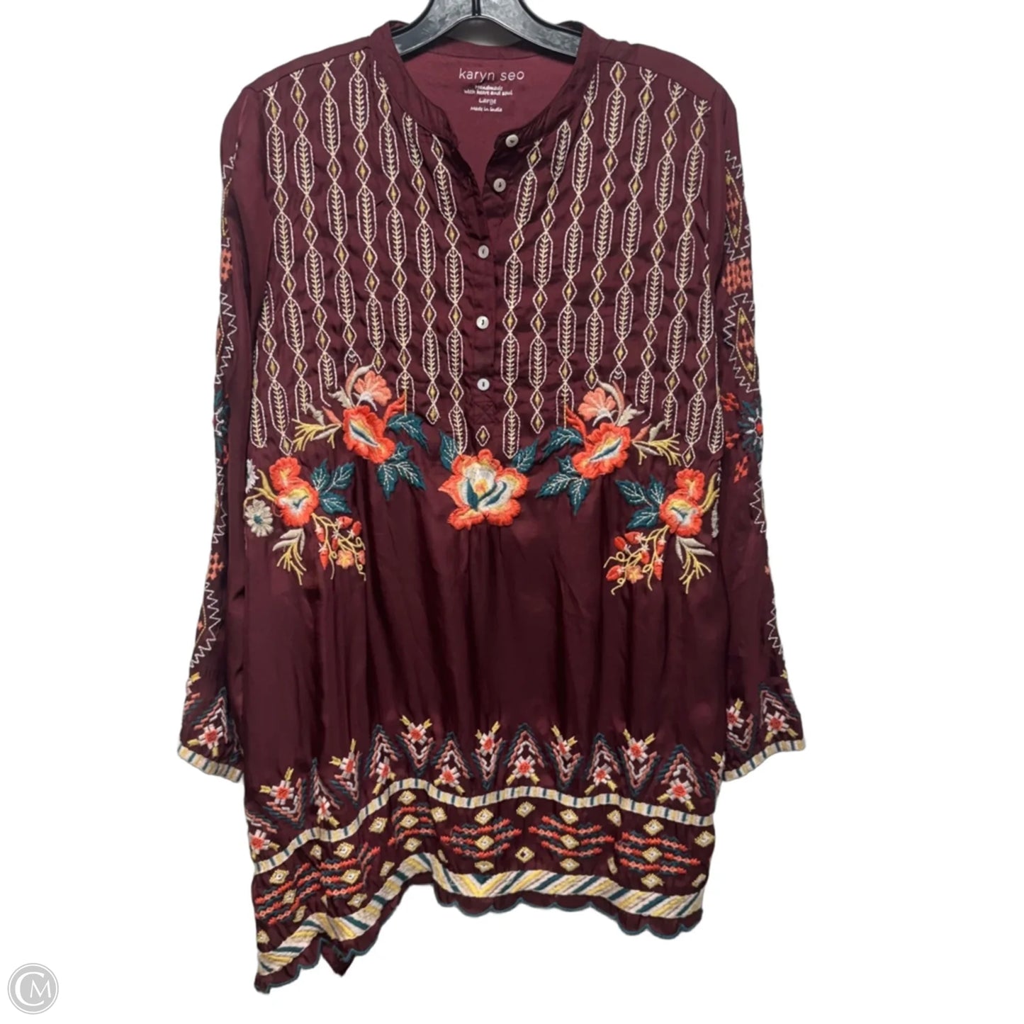 Embroidered Tunic Long Sleeve By Karyn Seo In Maroon, Size: L