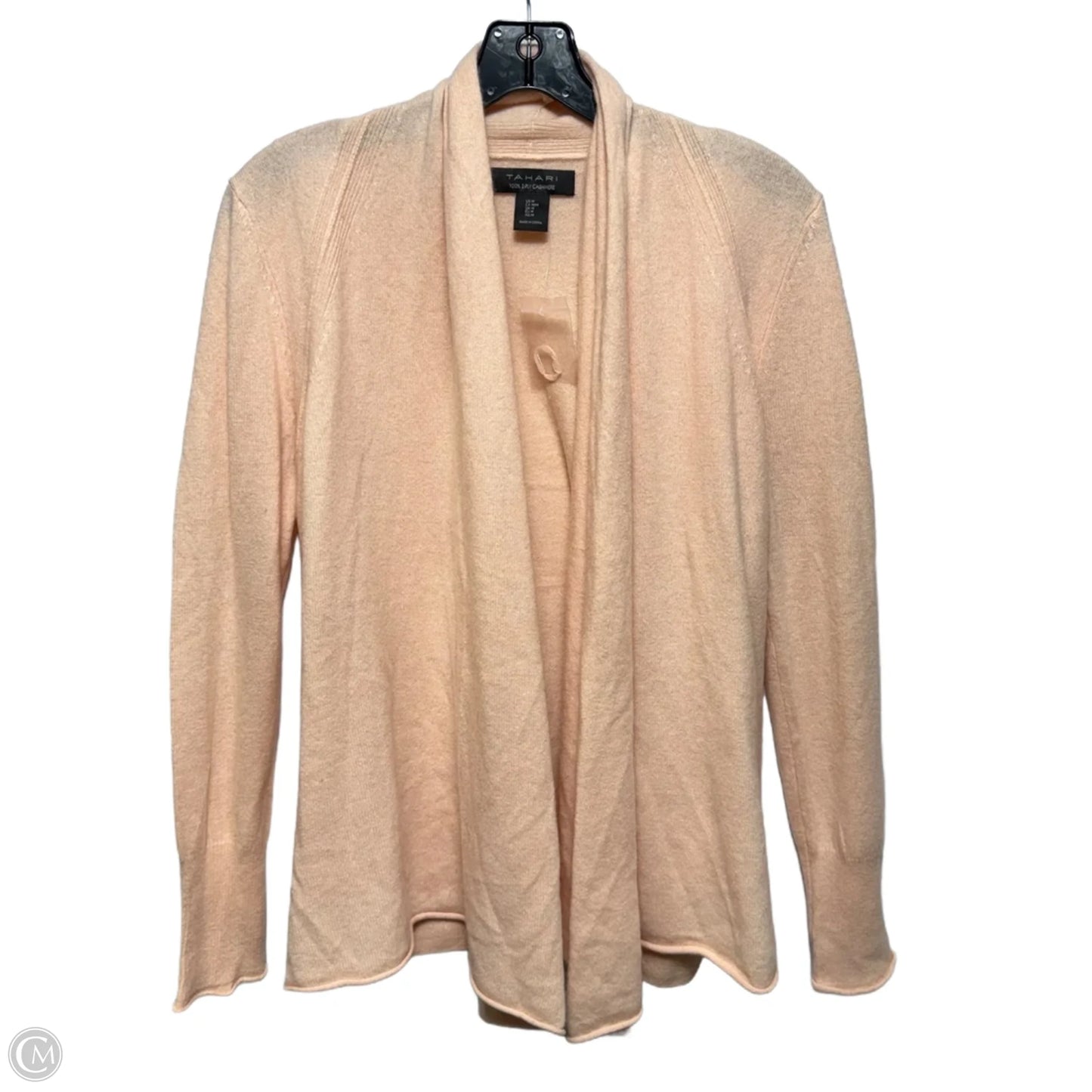 Cashmere Open Front Cardigan Sweater By Tahari In Peach, Size: M