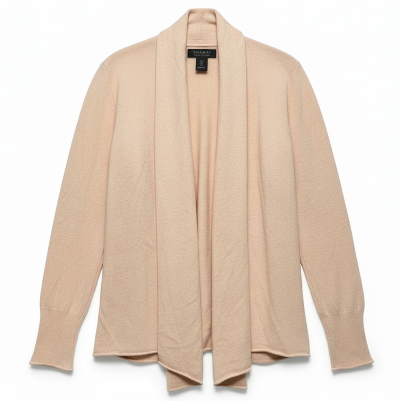 Cashmere Open Front Cardigan Sweater By Tahari In Peach, Size: M