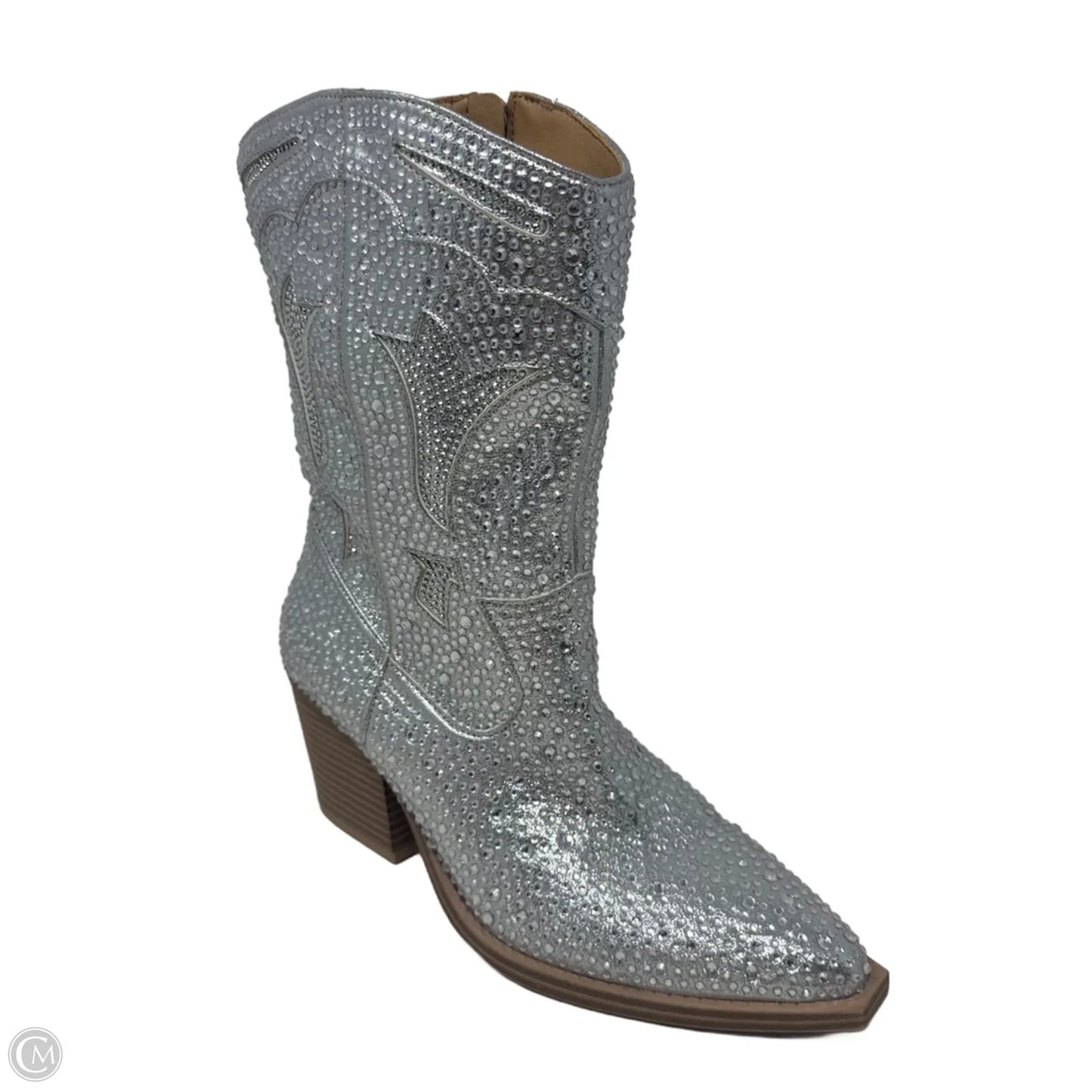 Bedazzled Boots Western By Crown Vintage In Silver, Size: 7