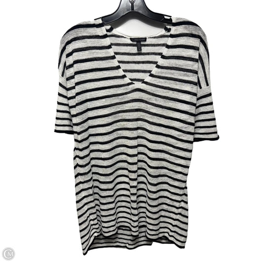Linen Blend Sweater Short Sleeve By Eileen Fisher In Striped Pattern, Size: S