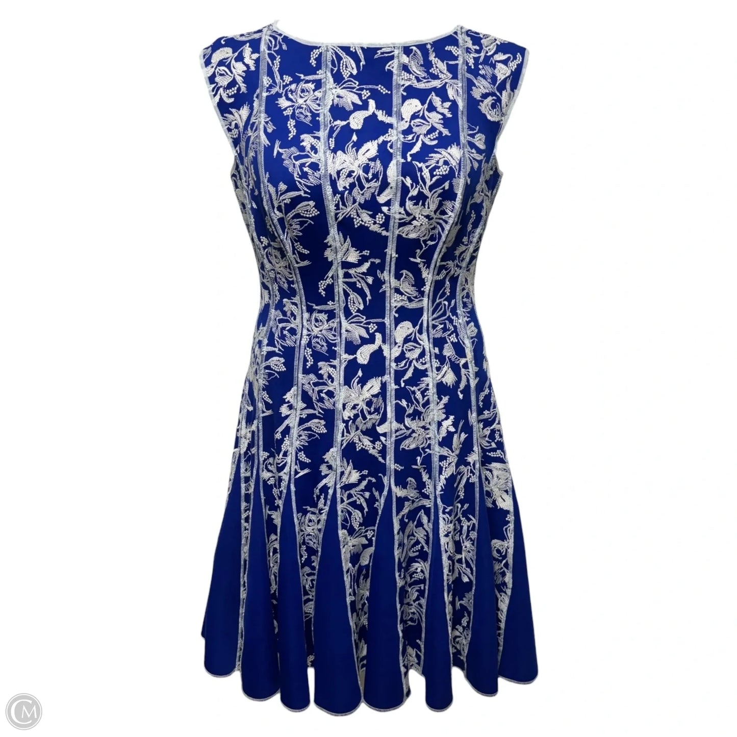 Embroidered Dress Party Short By Tadashi Shoji In Blue & White, Size: M