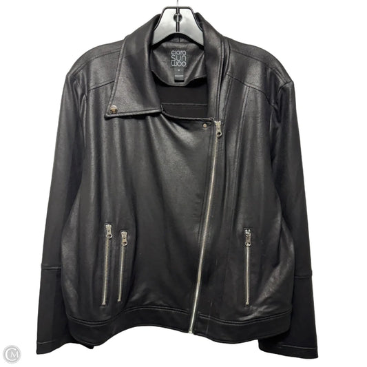 Liquid Leather Sheen Moto Zip Jacket By Clara Sun Woo In Black, Size: 1X