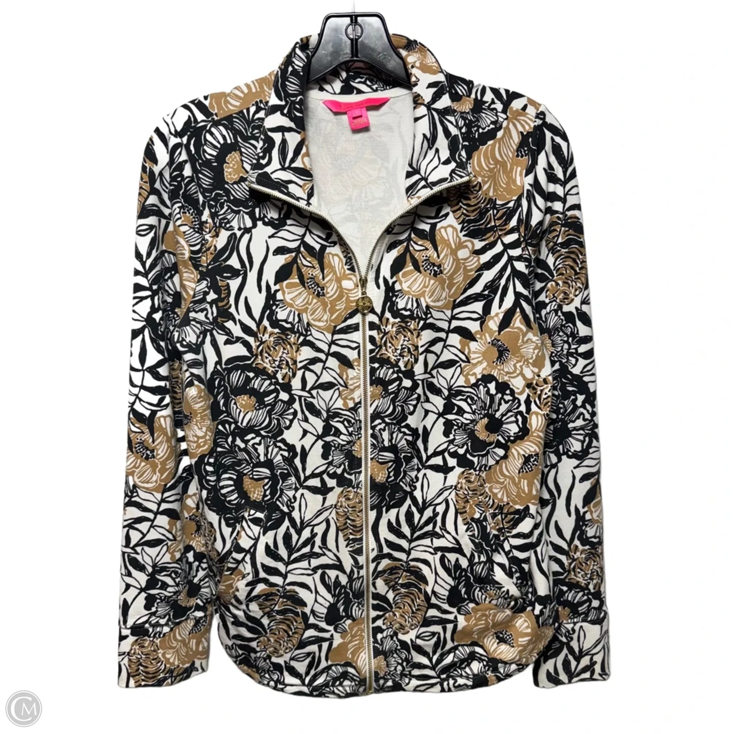 UPF 50+ Leona Zip-Up Jacket Designer By Lilly Pulitzer In Onyx Peony Party Print, Size: S