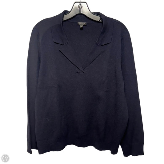 Rib Knit Collared Top Long Sleeve By Talbots In Navy, Size: 2x Petite