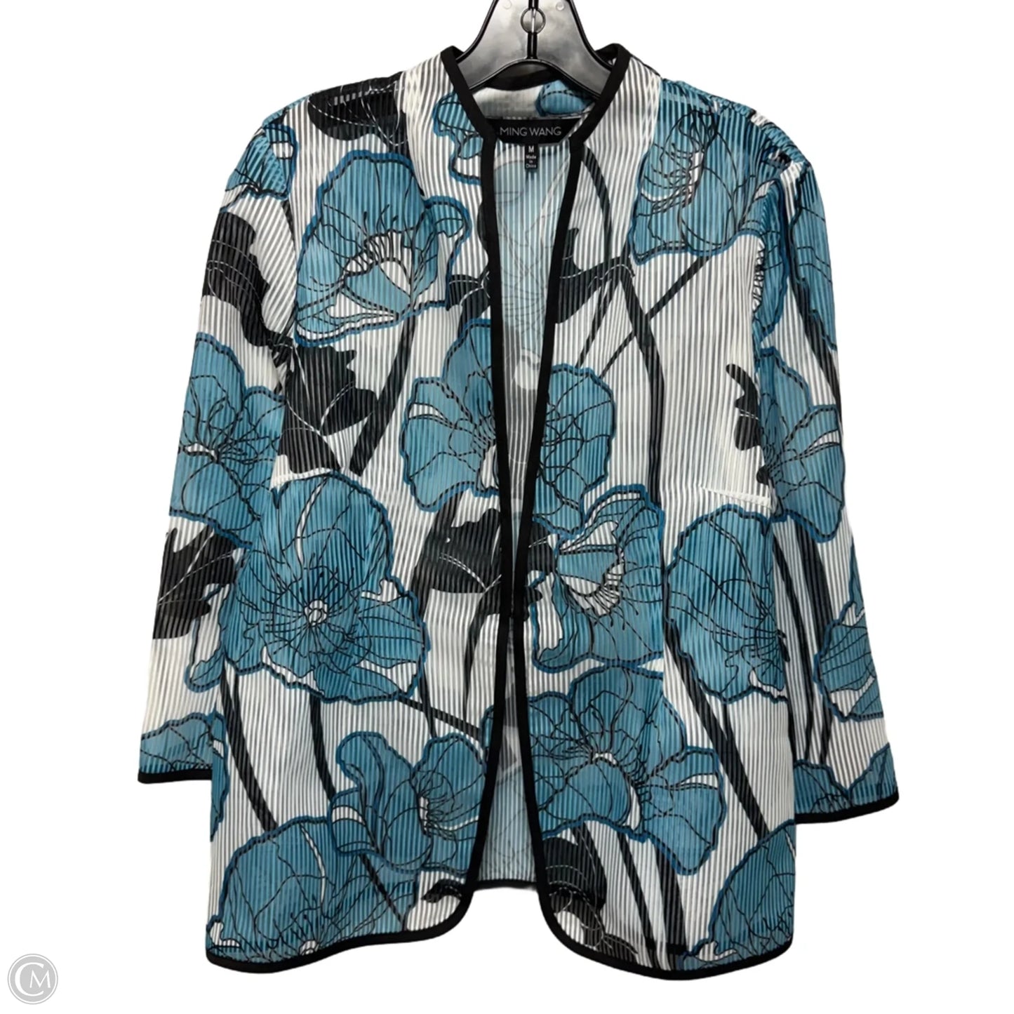 Tailored Semi Sheer Stripe Jacket By Ming Wang In Floral Print, Size: M