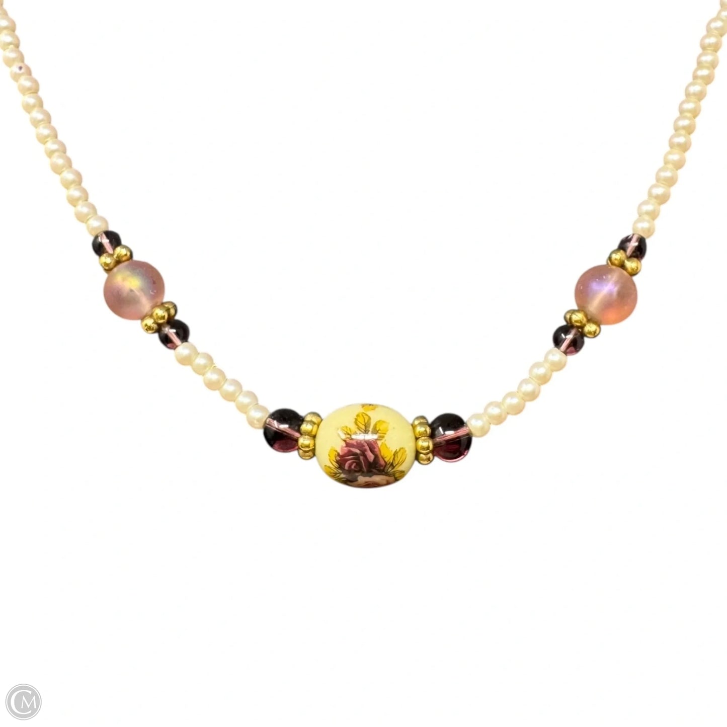 Faux Pearl Floral Beaded Necklace