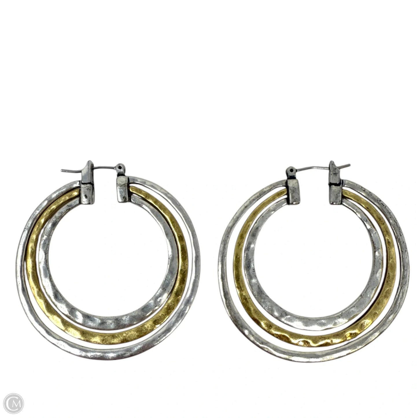 Two Tone Triple Hammered Hoop Earrings