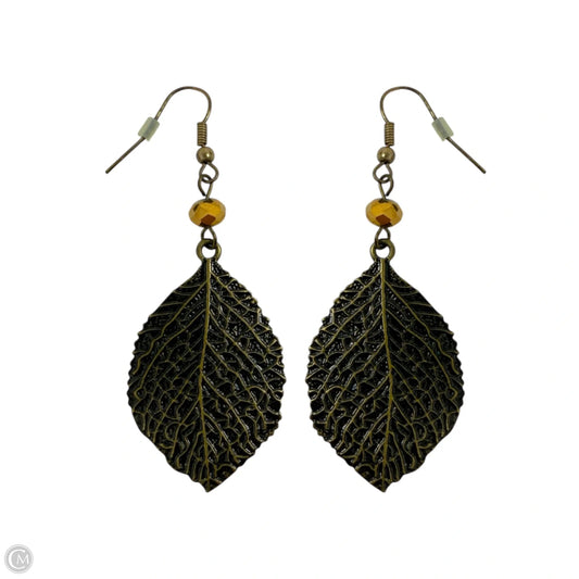 Antique Bronze Tone & Bead Reproduction Mesopotamia Leaf Dangle Earrings
