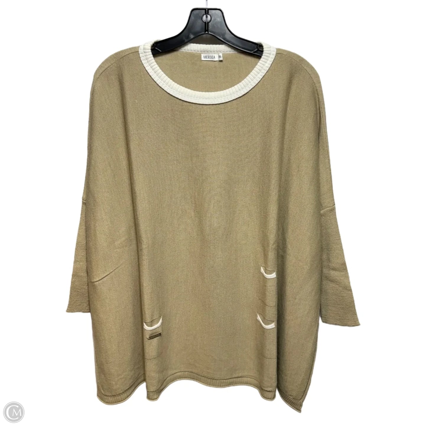 Side Slit Mini Pocket Sweater By Mer Sea In Tan & White, Size: Osfm
