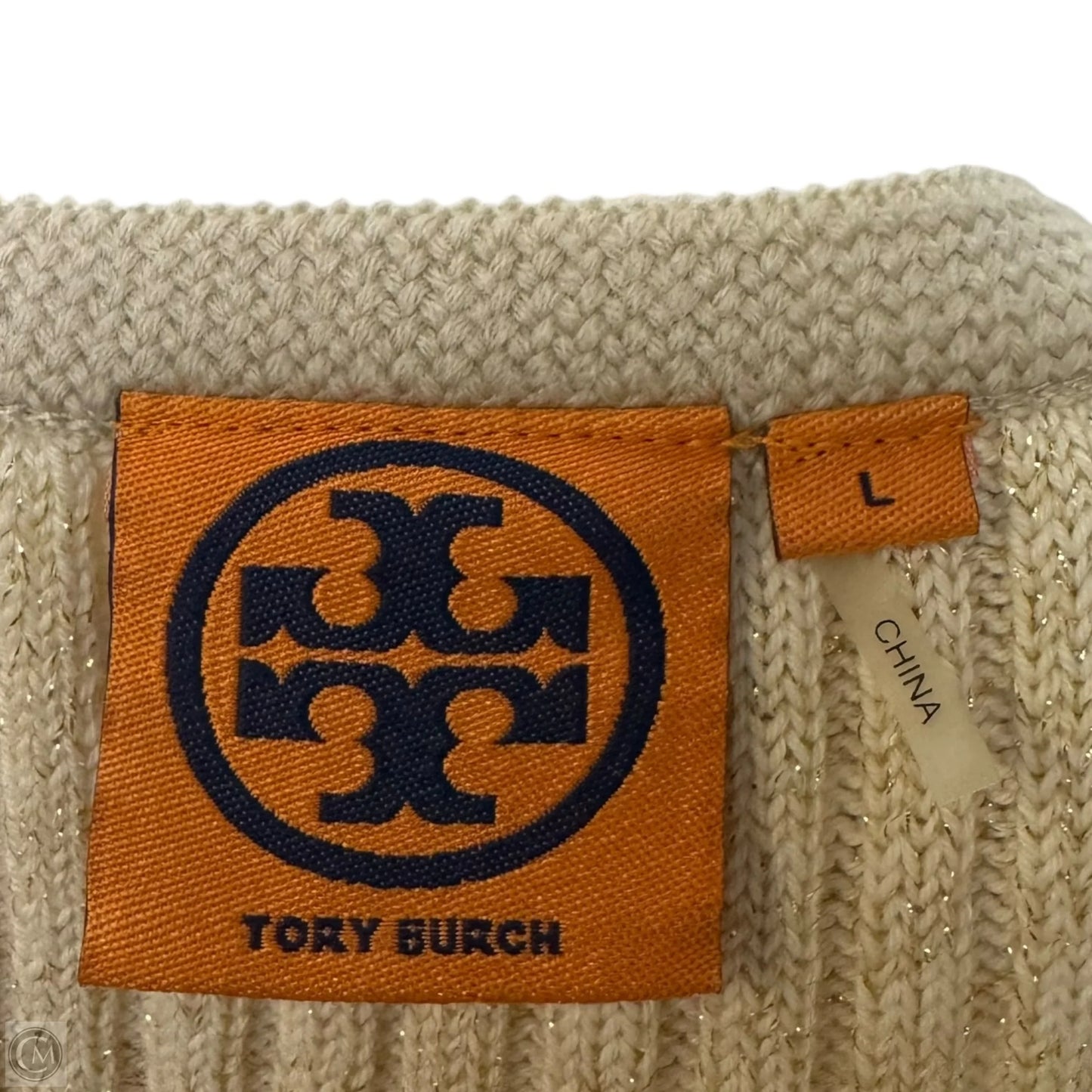 Beaded Embroidered Cardigan Sweater Designer By Tory Burch In Cream, Size: L