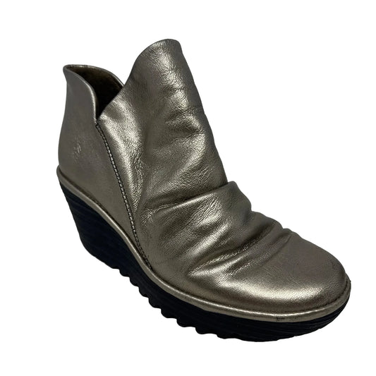 Metallic Yip Wedge Boots Ankle Heels By Fly London In Gold, Size: 8