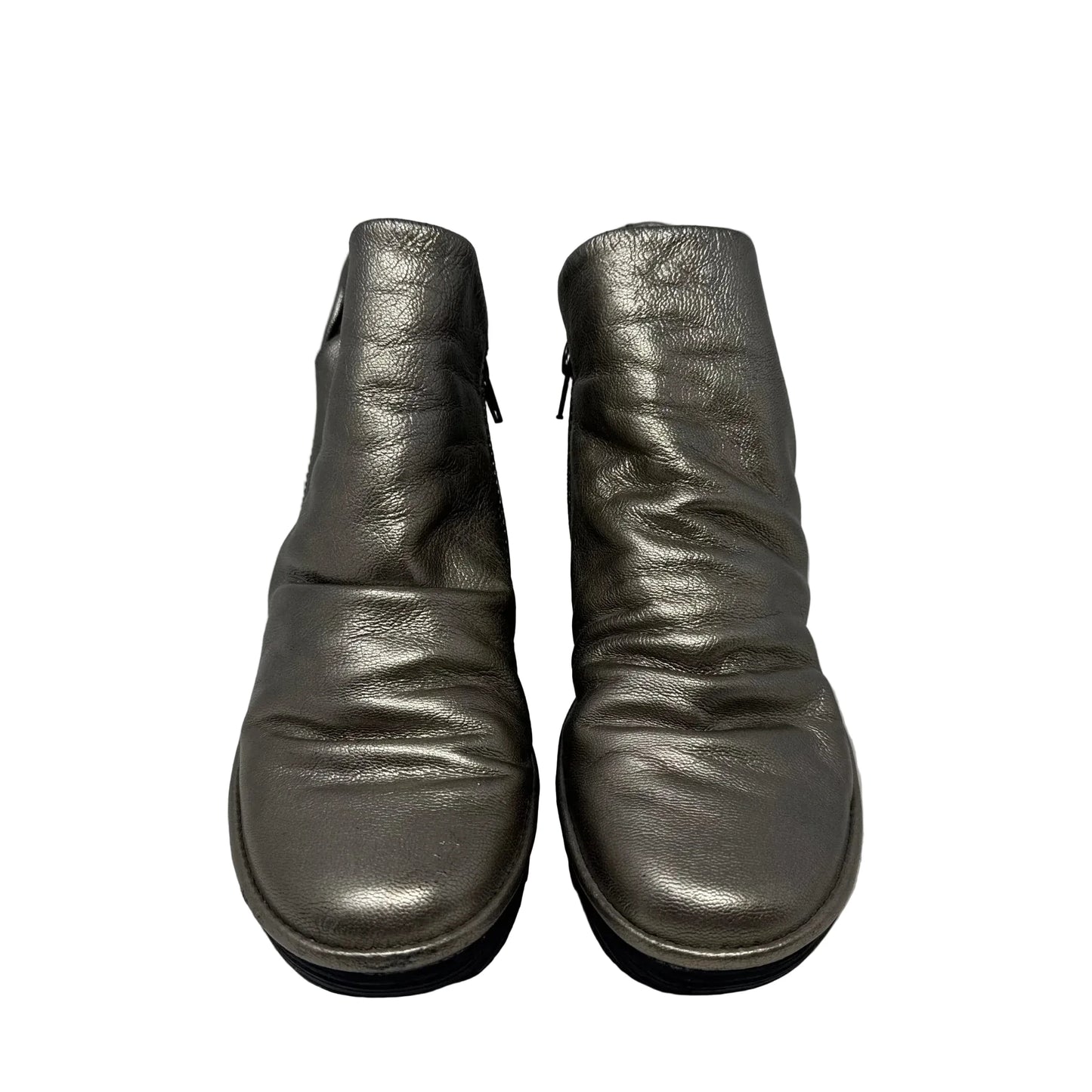 Metallic Yip Wedge Boots Ankle Heels By Fly London In Gold, Size: 8