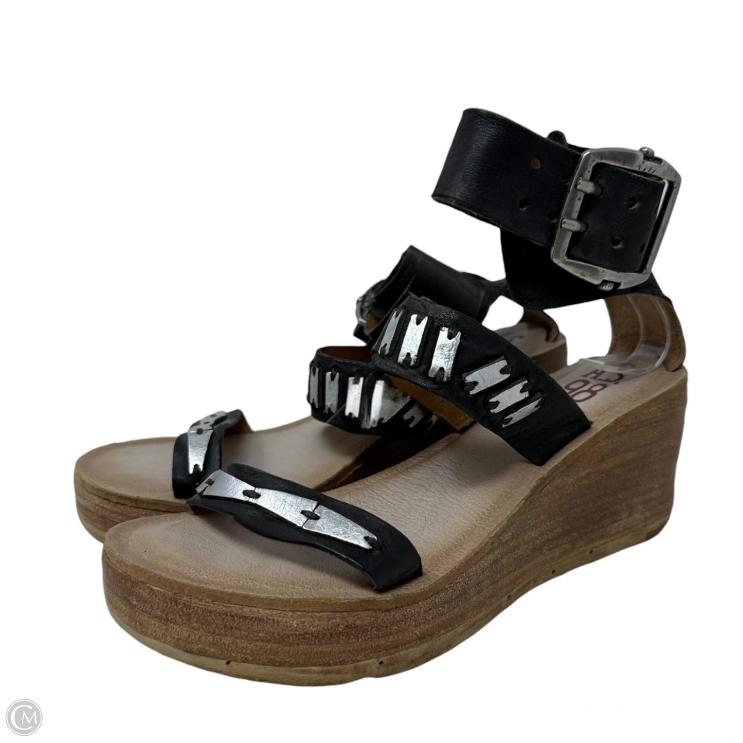 Noa Buckle Platform Wedge Sandals By A.S. 98 In Black, Size: 8