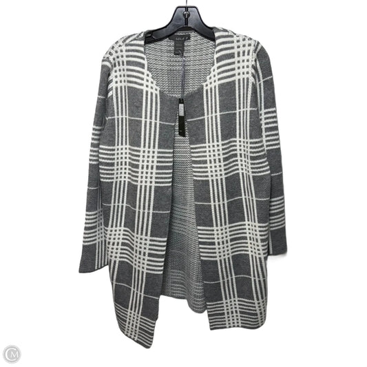 Sweater Cardigan By Lola B In Grey & White, Size: L
