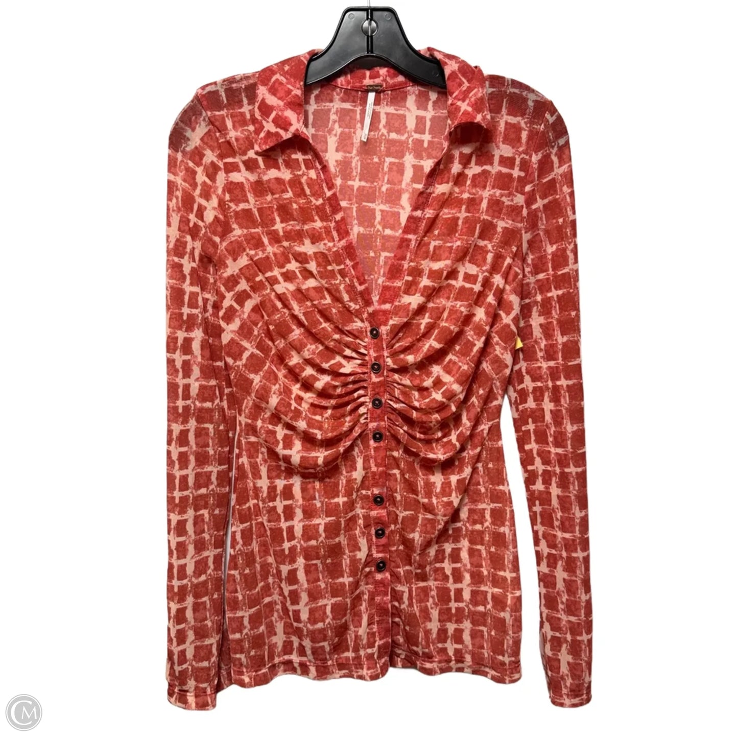 Sheer Mesh Top Long Sleeve By Free People In Red & White, Size: M