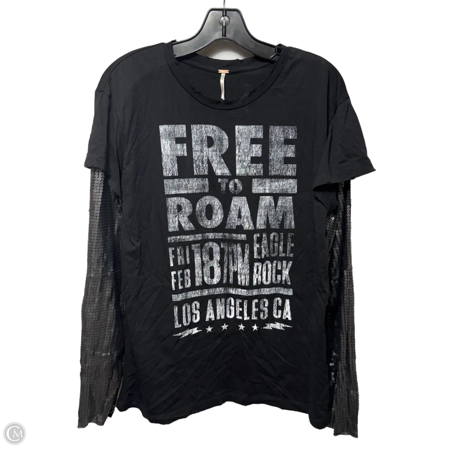Sequin Sleeve Distressed Top Long Sleeve By Free People In Black, Size: S