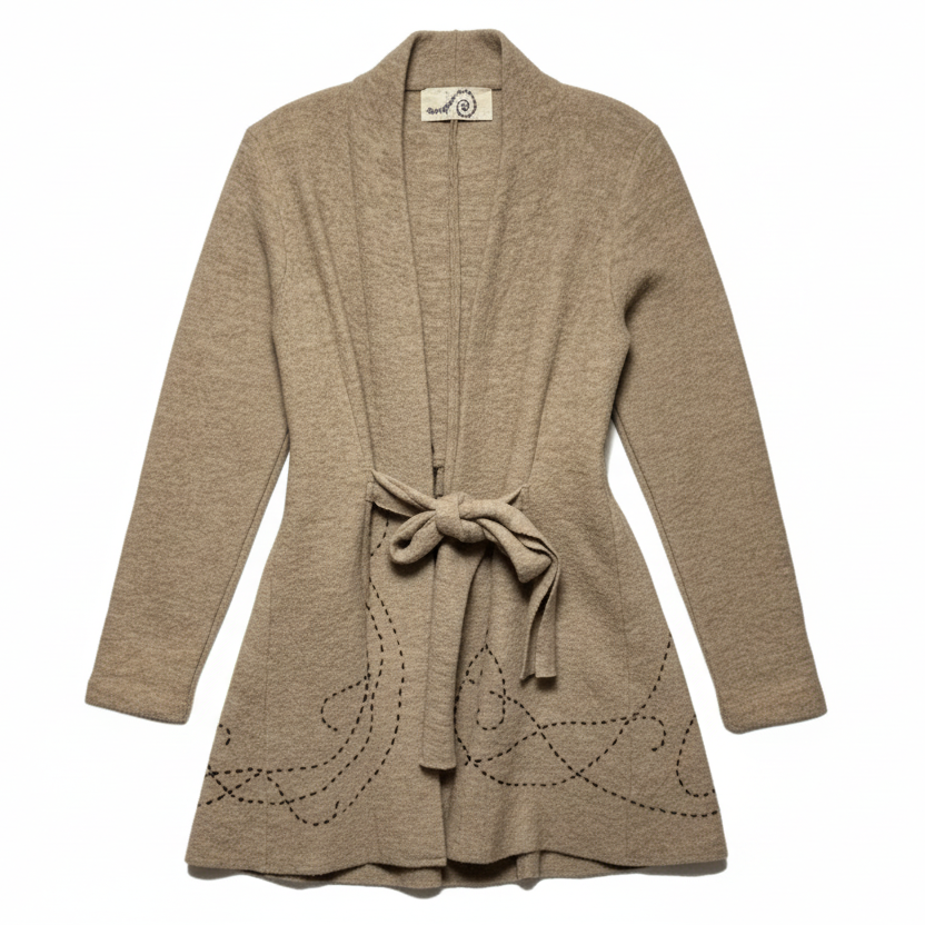 Embroidered Boiled Wool Sweater Coat By Rosie Neira X Anthropologie In Tan, Size: XS