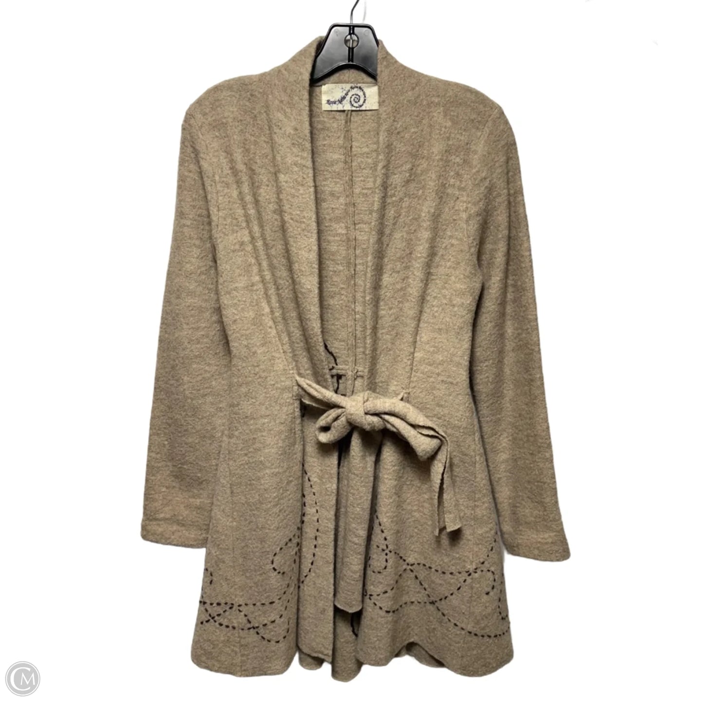Embroidered Boiled Wool Sweater Coat By Rosie Neira X Anthropologie In Tan, Size: XS