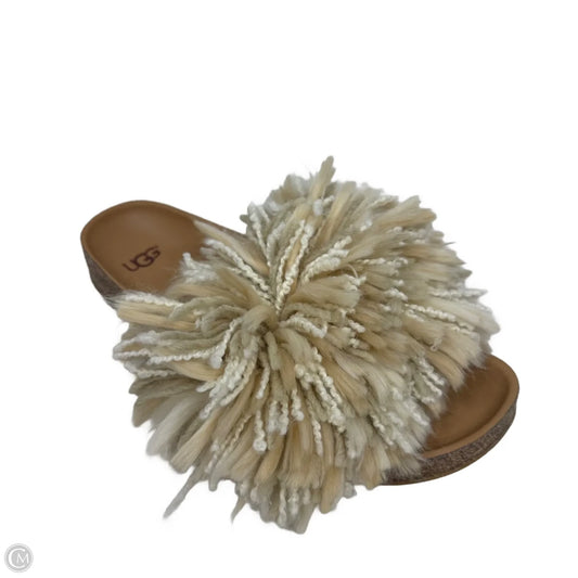 Cindi Slide Yarn Fringe Sandals Designer By Ugg In Cream & Tan, Size: 9