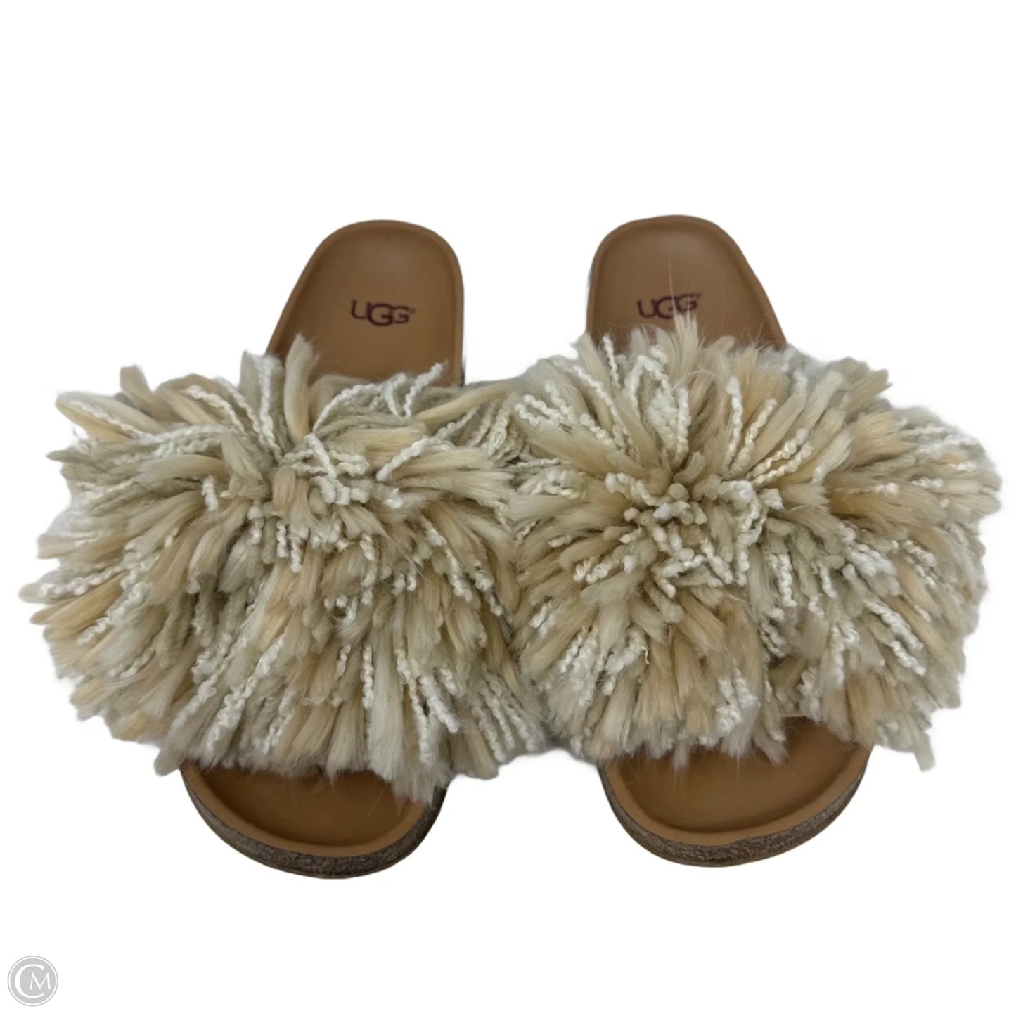 Cindi Slide Yarn Fringe Sandals Designer By Ugg In Cream & Tan, Size: 9