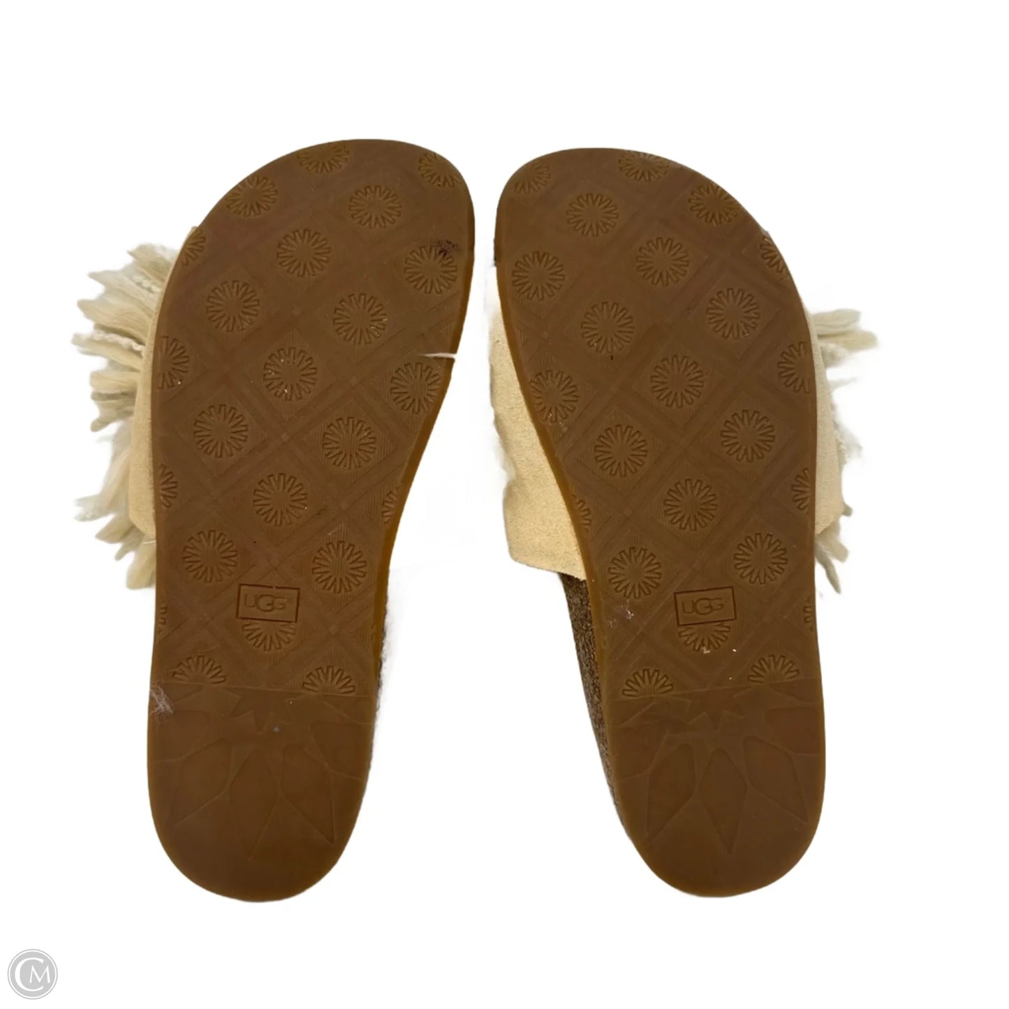 Cindi Slide Yarn Fringe Sandals Designer By Ugg In Cream & Tan, Size: 9