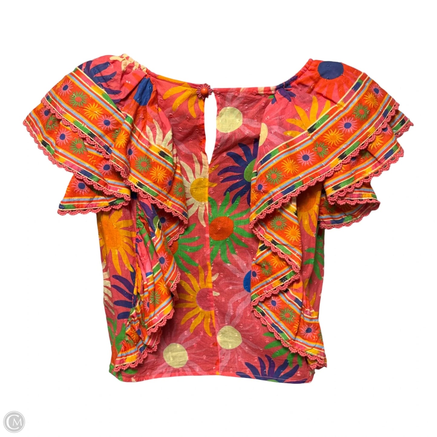 Summer Sun Flutter-Sleeve Cropped Blouse By Farm Rio In Tropical Print, Size: XS