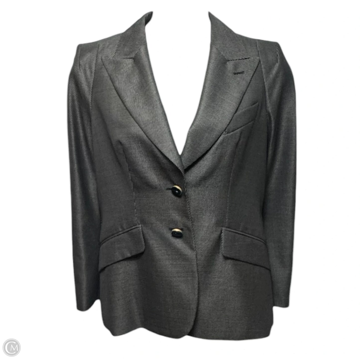 Wool Silk Blend Single Breasted 2 Button Tailored Blazer Designer By Escada In Black & White, Size: M