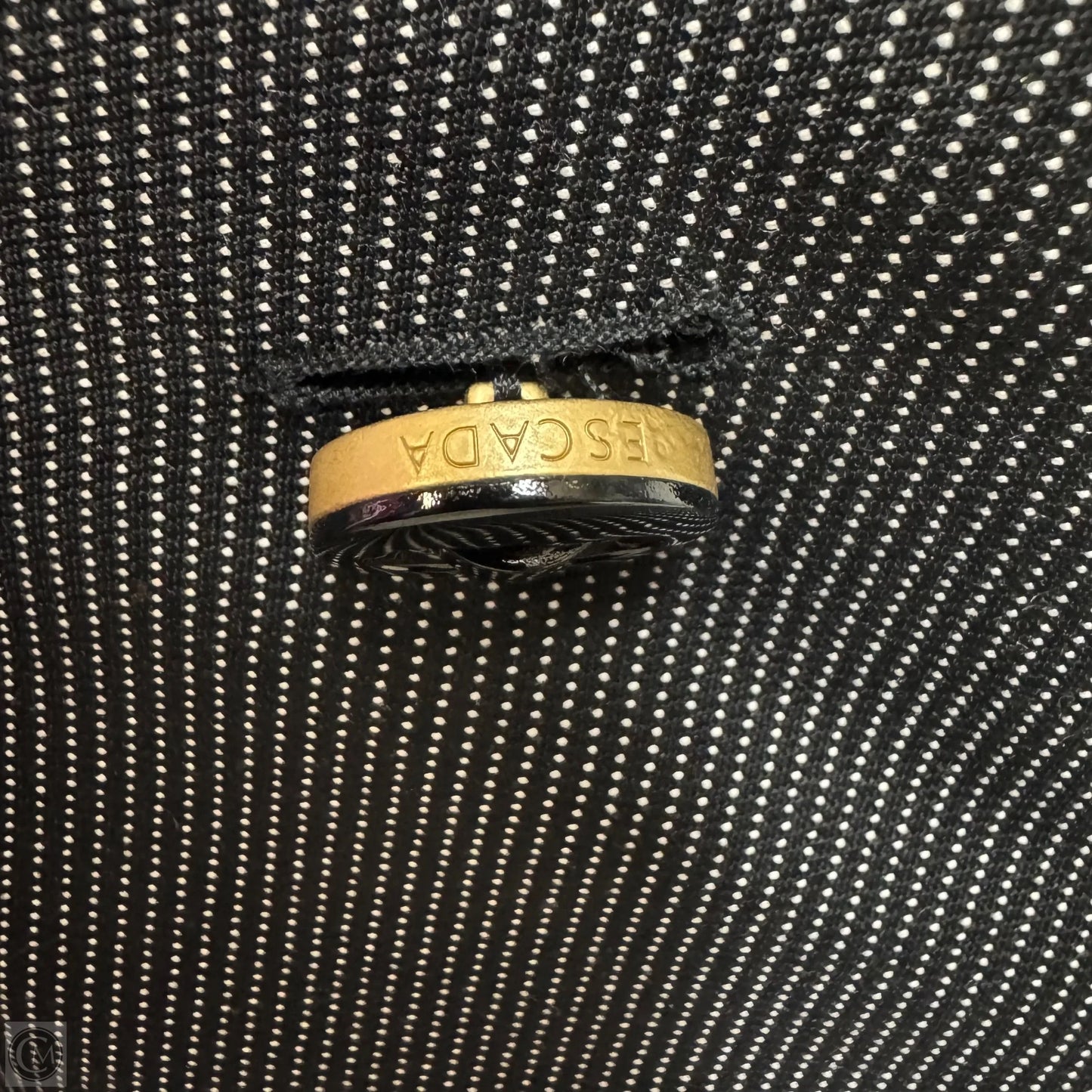 Wool Silk Blend Single Breasted 2 Button Tailored Blazer Designer By Escada In Black & White, Size: M