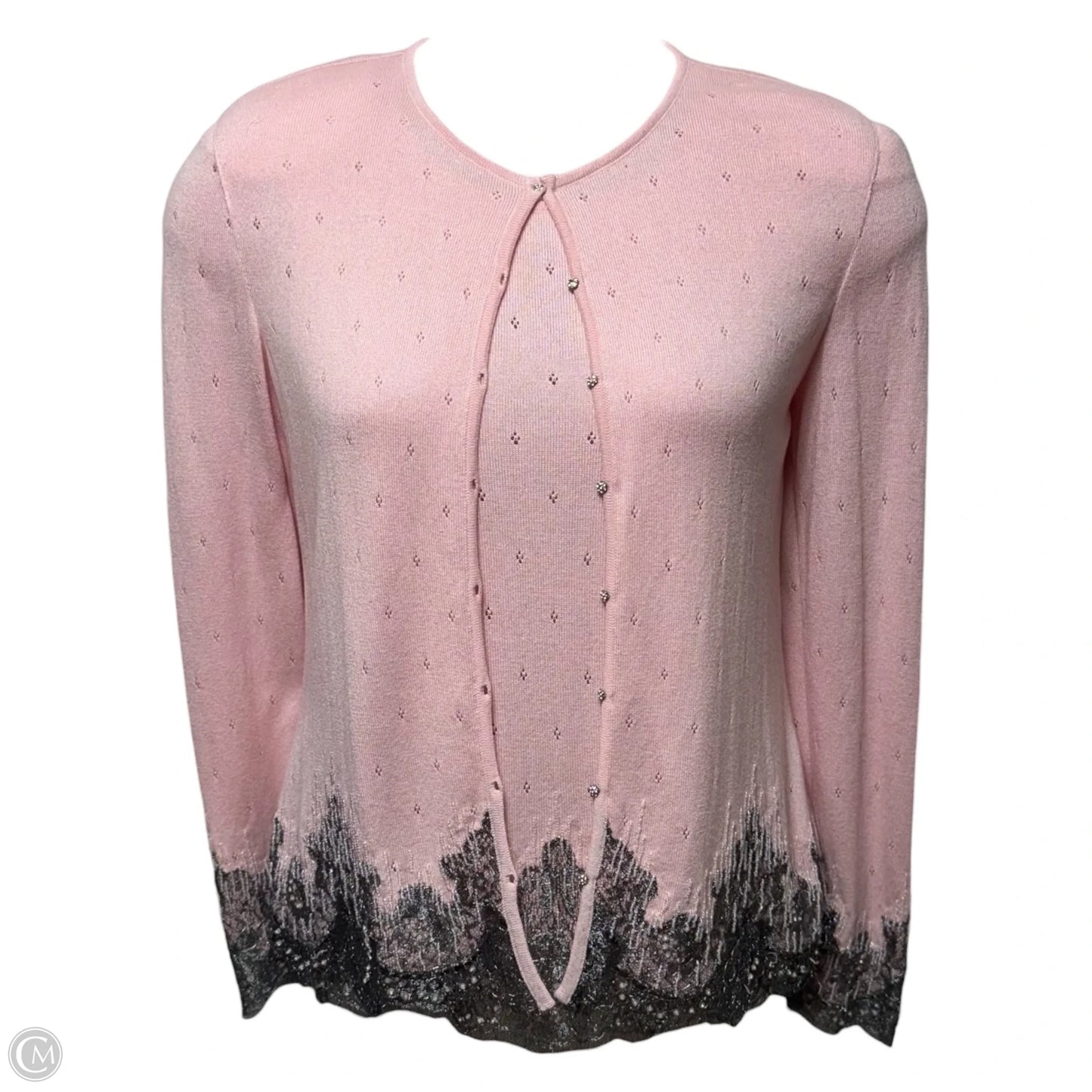 Cashmere Silk Blend Cardigan Sweater Twin Set Designer By Escada In Pink, Size: M