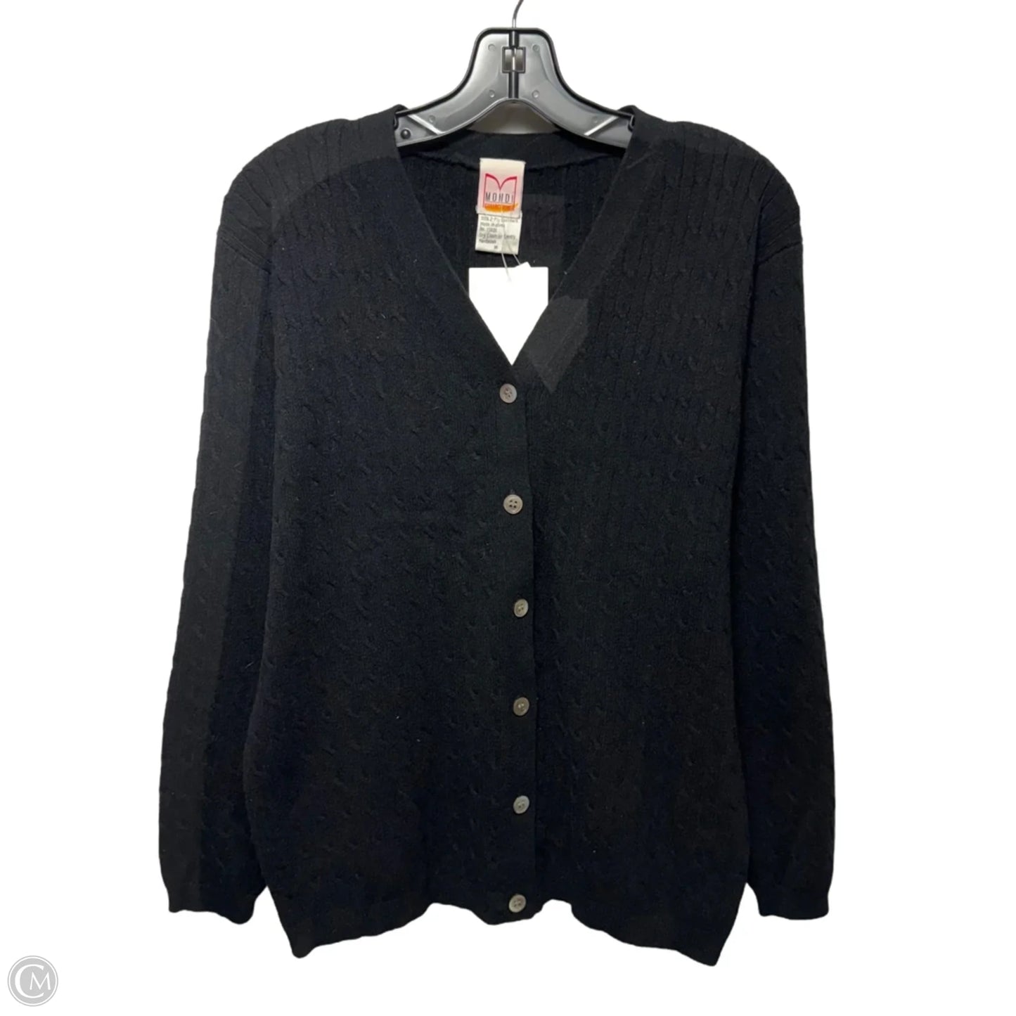Vintage Cashmere Cable Knit Cardigan Sweater By Mondi In Black, Size: M