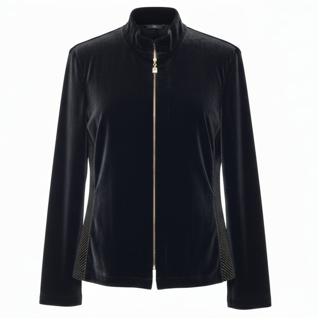 Velvet Track Jacket Luxury Designer By St John Sport In Black & Gold, Size: M