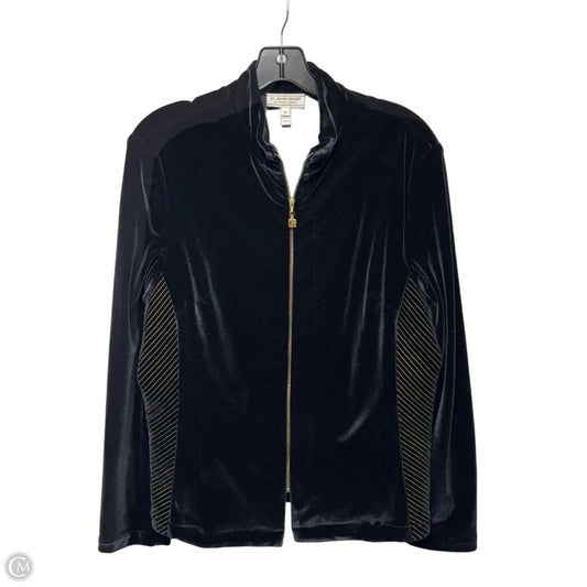 Velvet Track Jacket Luxury Designer By St John Collection In Black & Gold, Size: M