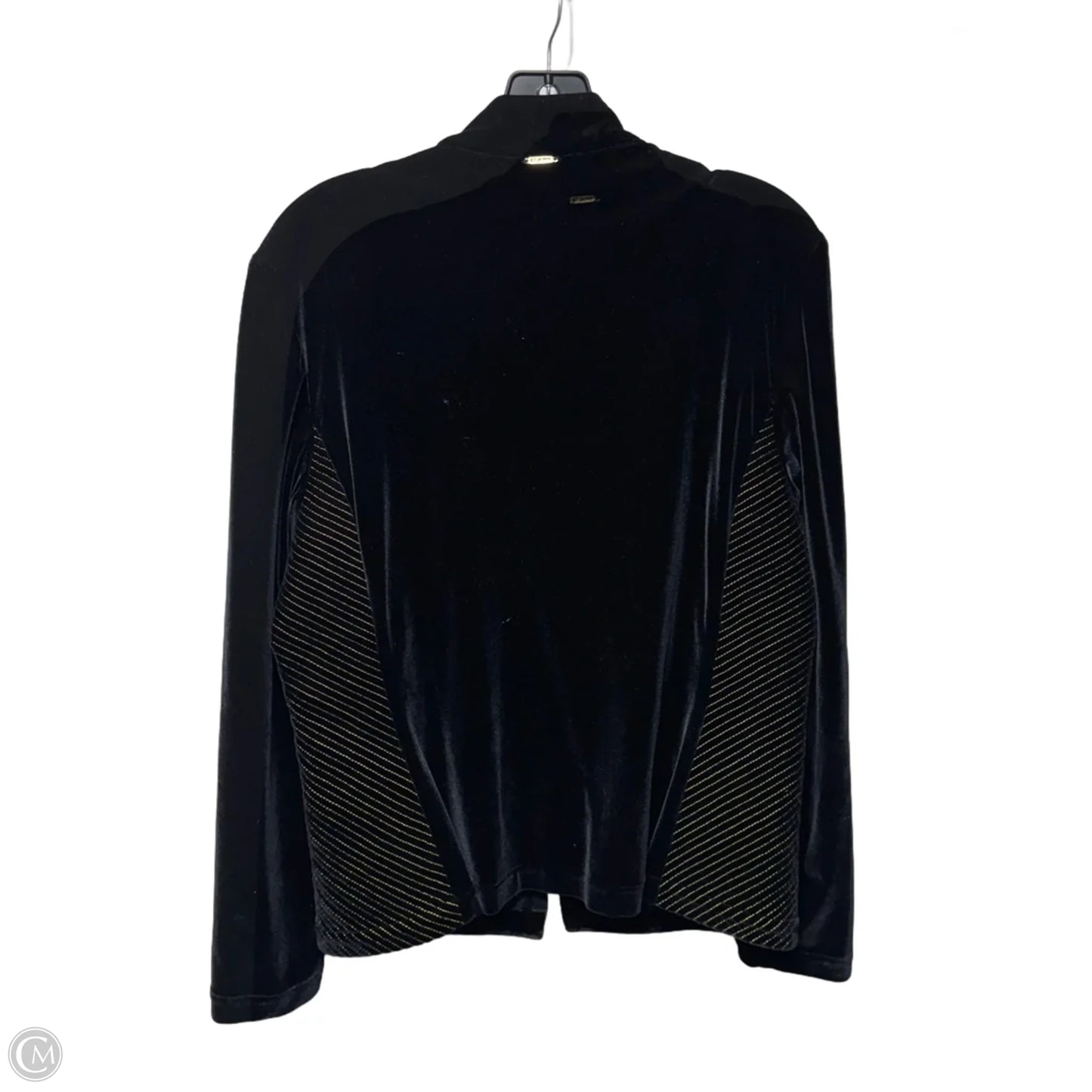 Velvet Track Jacket Luxury Designer By St John Sport In Black & Gold, Size: M