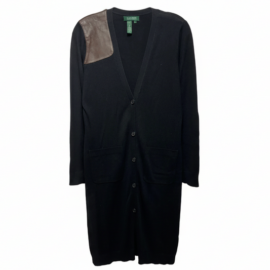 Silk & Cashmere Duster Sweater Cardigan By Lauren By Ralph Lauren In Black & Brown, Size: S