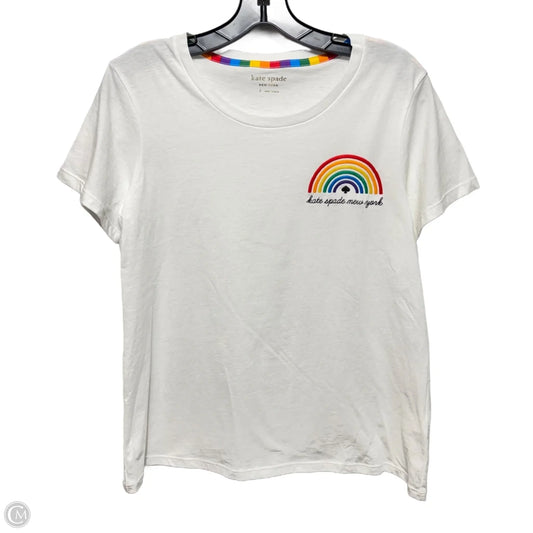 Rainbow Top Short Sleeve Designer By Kate Spade In White, Size: L