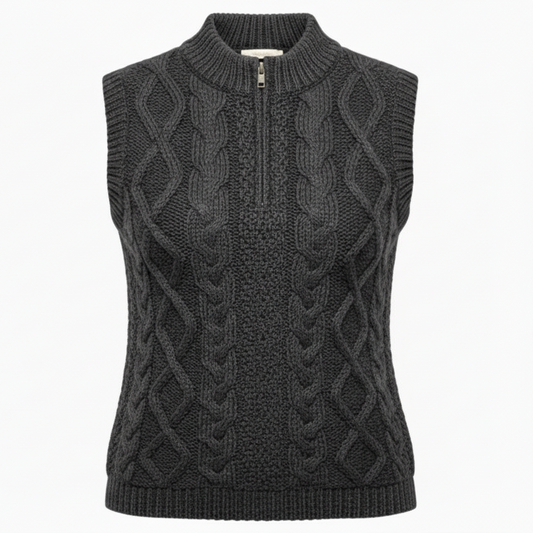 Cable Knit Body Warmer Sweater Vest By Aran Sweater Market In Grey, Size: S