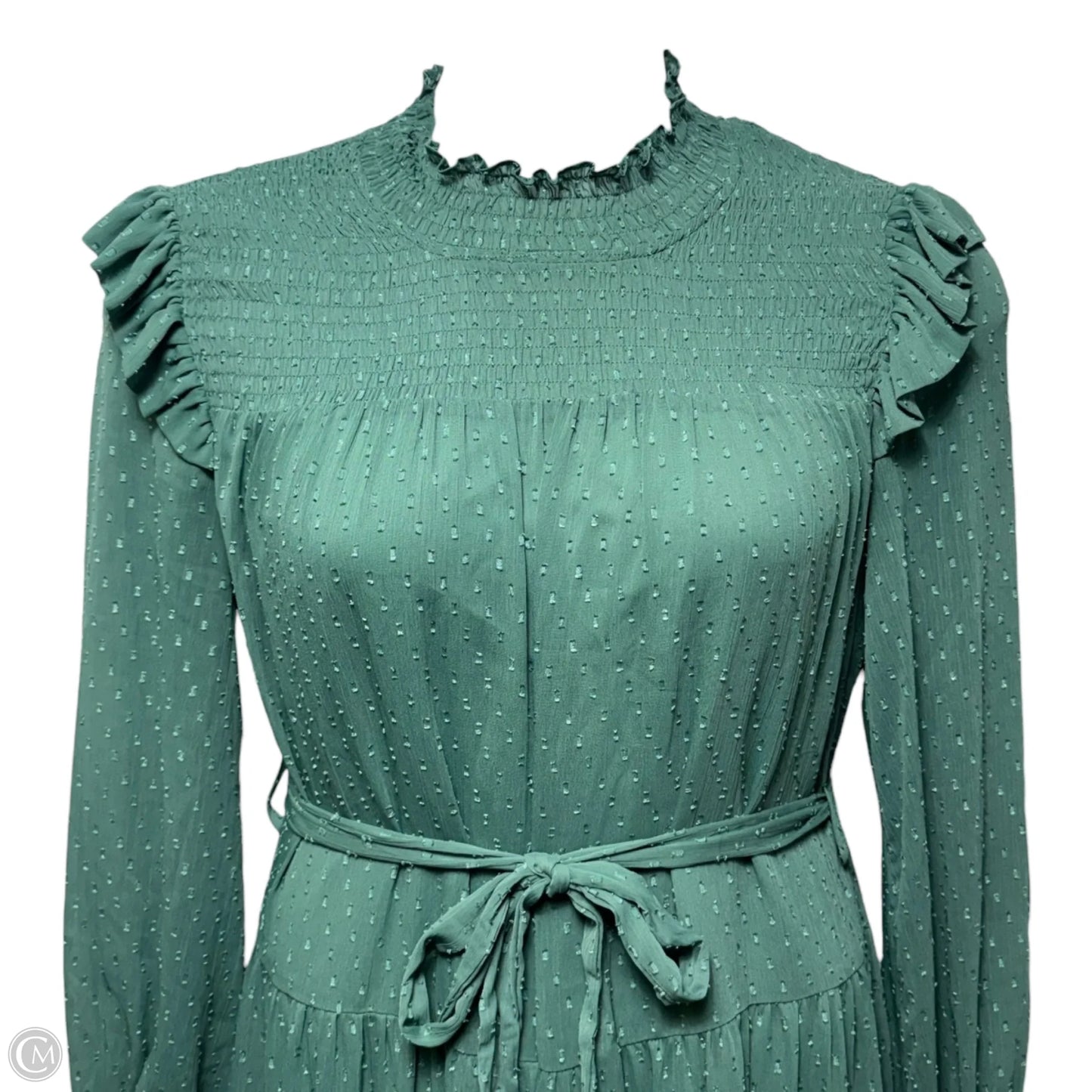 Swiss Dot Smocked Maxi Dress By English Factory In Green, Size: M