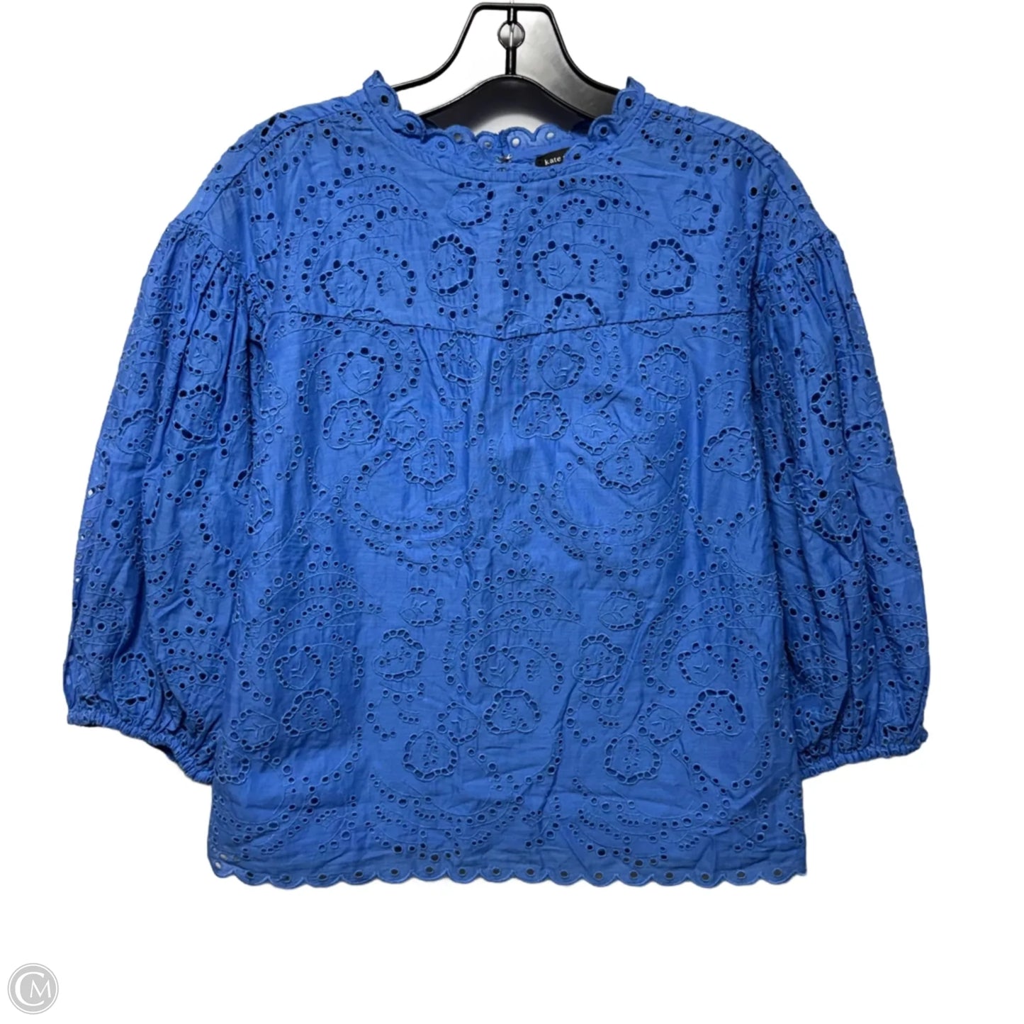 Floral Eyelet Puff Sleeve Top Designer By Kate Spade In Blue, Size: 00